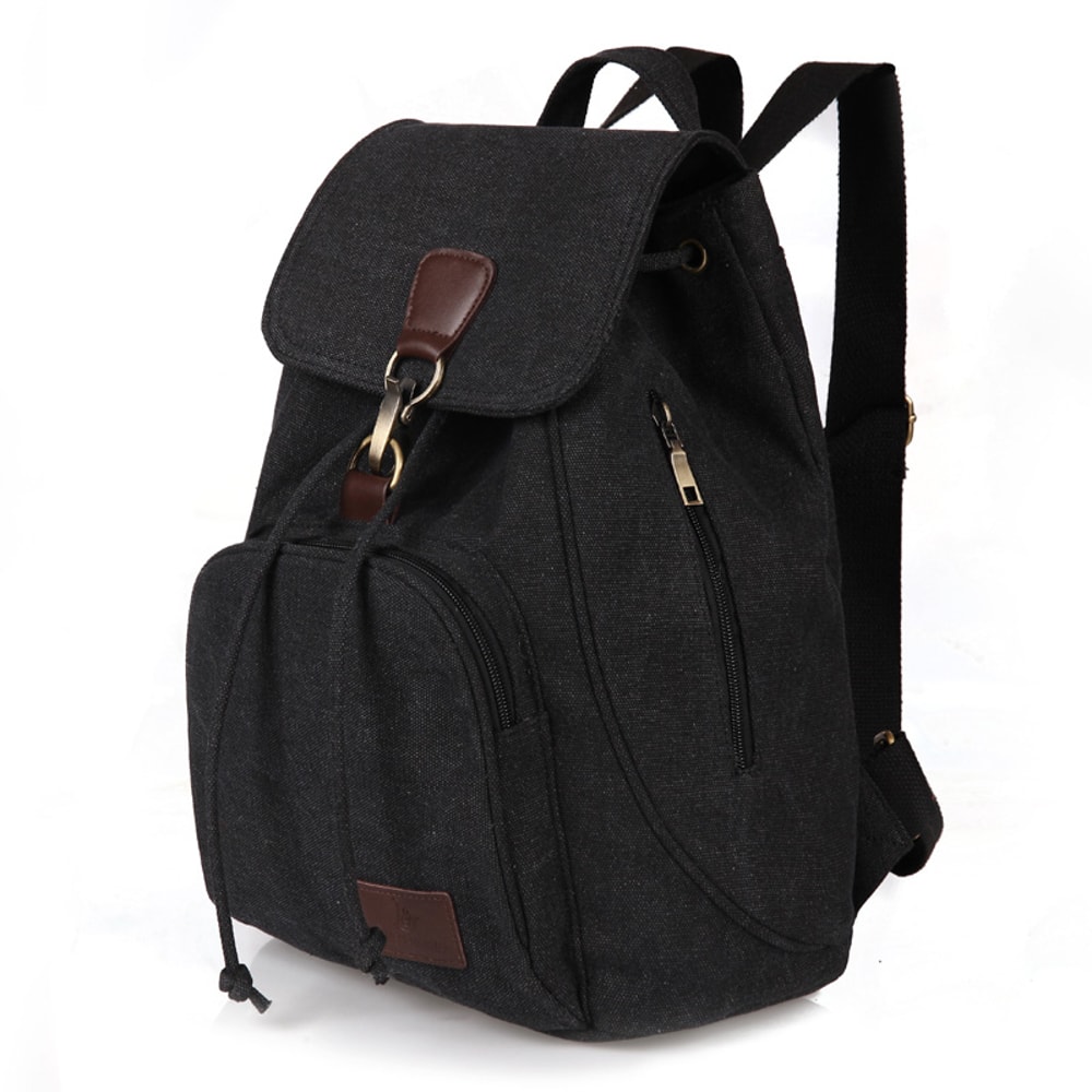 Vintage Canvas Laptop Backpack for Women Travel School Drawstring Bag
