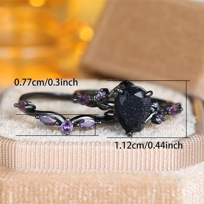 Vintage Black Gold Purple Zircon Engagement Ring Set for Women