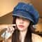 Vintage Denim Newsboy Beret Cap for Women Lightweight Japanese Octagonal Hat