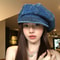 Vintage Denim Newsboy Beret Cap for Women Lightweight Japanese Octagonal Hat