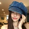 Vintage Denim Newsboy Beret Cap for Women Lightweight Japanese Octagonal Hat
