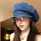 Vintage Denim Newsboy Beret Cap for Women Lightweight Japanese Octagonal Hat