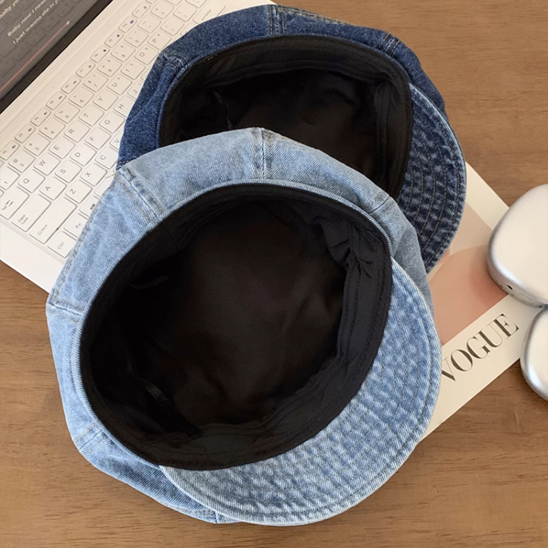Vintage Denim Newsboy Beret Cap for Women Lightweight Japanese Octagonal Hat