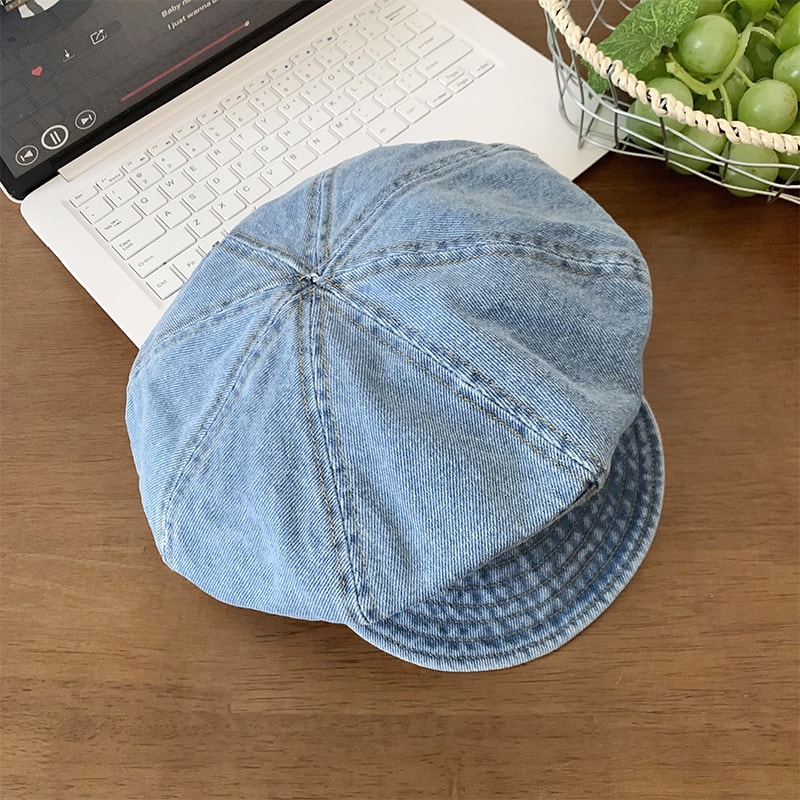 Vintage Denim Newsboy Beret Cap for Women Lightweight Japanese Octagonal Hat