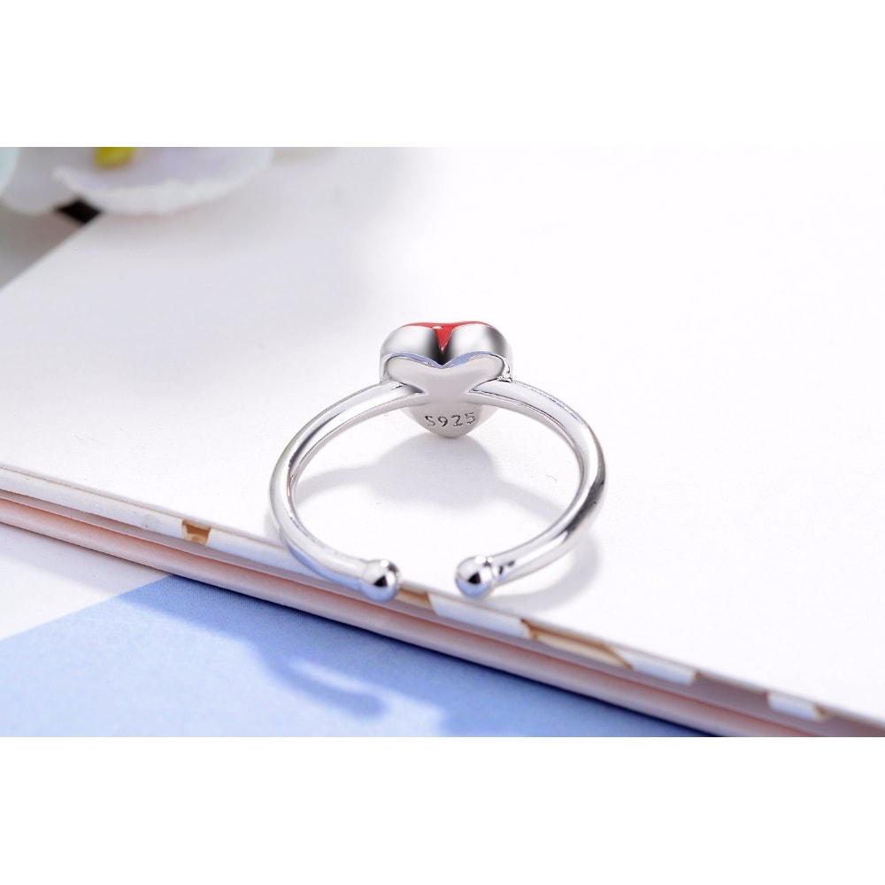 Sterling Silver Red Heart Ring Adjustable Promise Jewelry Gift For Girls And Women 1