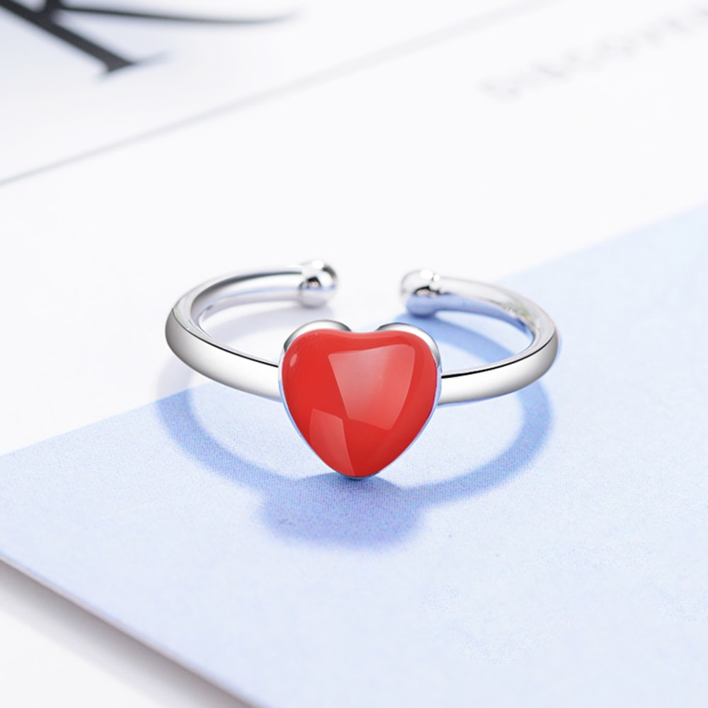 Sterling Silver Red Heart Ring Adjustable Promise Jewelry Gift For Girls And Women 2