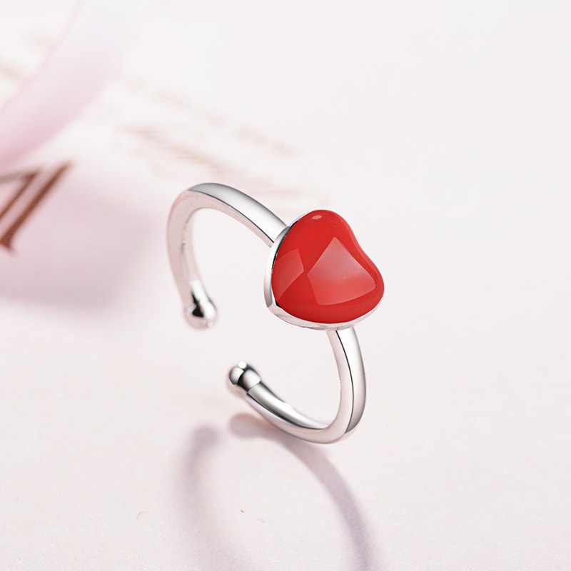 Sterling Silver Red Heart Ring Adjustable Promise Jewelry Gift For Girls And Women 3