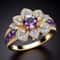 Purple Flower Zircon Ring for Women Elegant Floral Birthstone Jewelry Gift