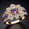 Purple Flower Zircon Ring for Women Elegant Floral Birthstone Jewelry Gift
