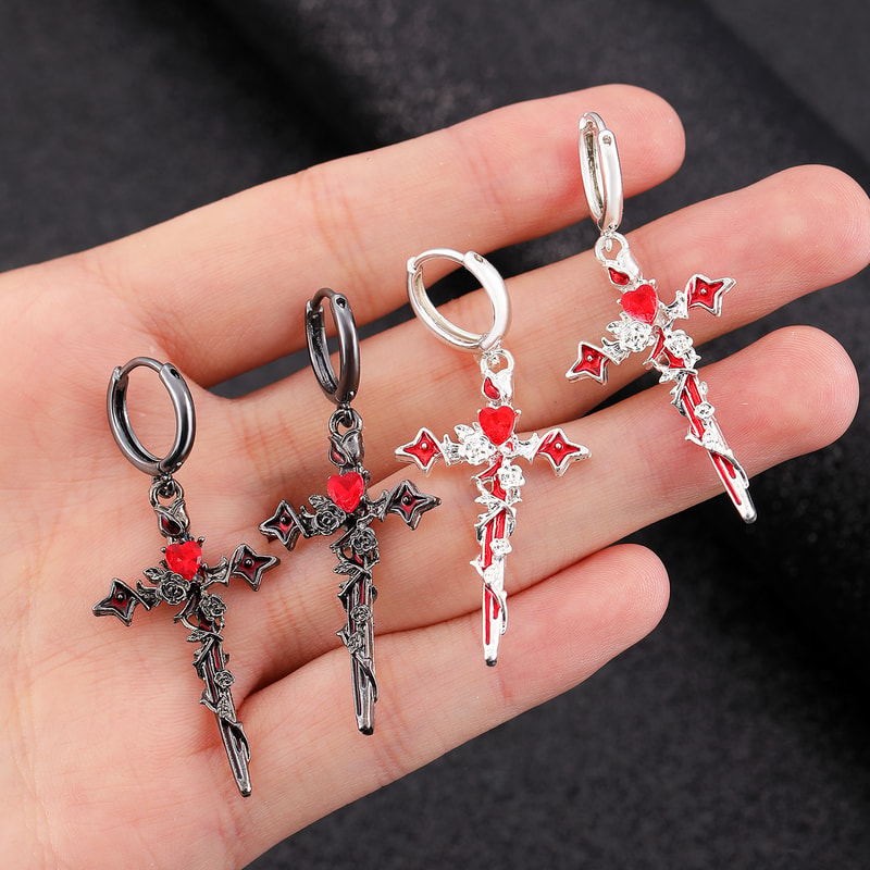 Gothic Thorn Cross Drop Earrings In Titanium Steel For Women 0