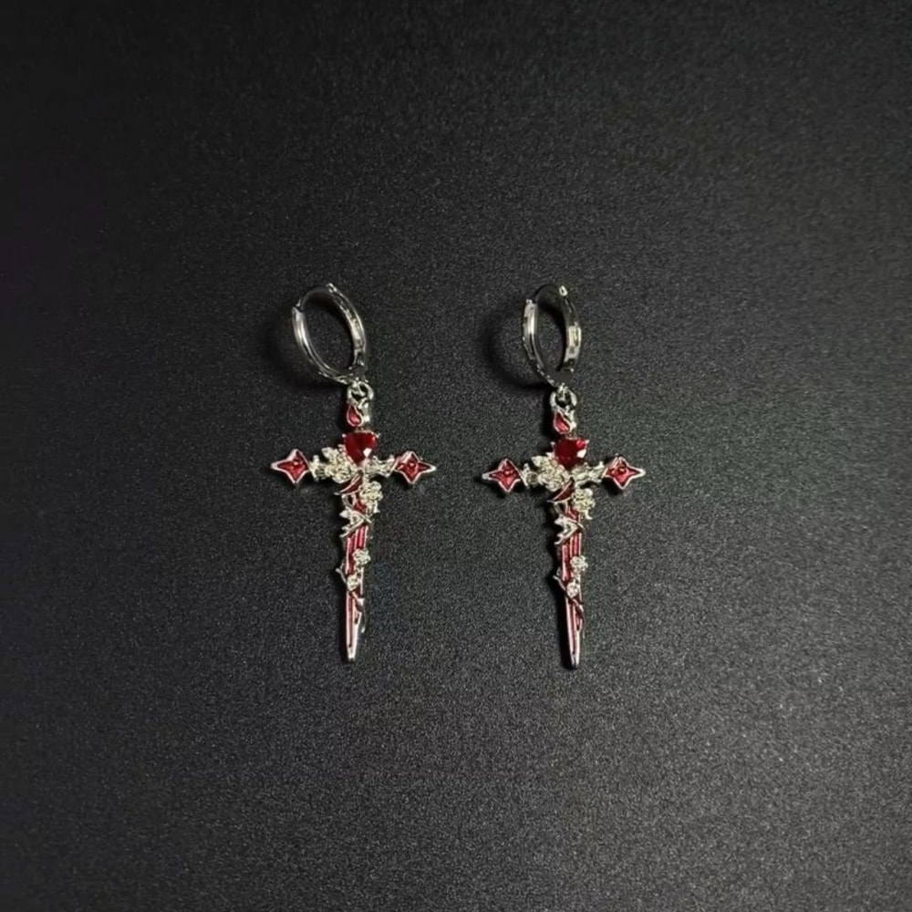 Gothic Thorn Cross Drop Earrings In Titanium Steel For Women 2