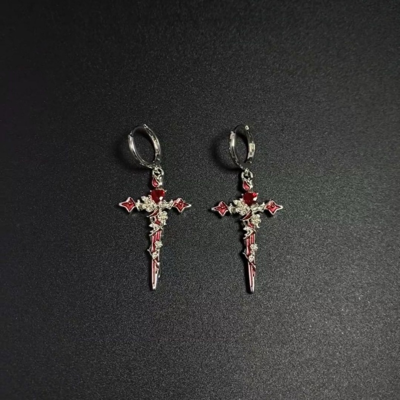 Gothic Thorn Cross Drop Earrings In Titanium Steel For Women 2