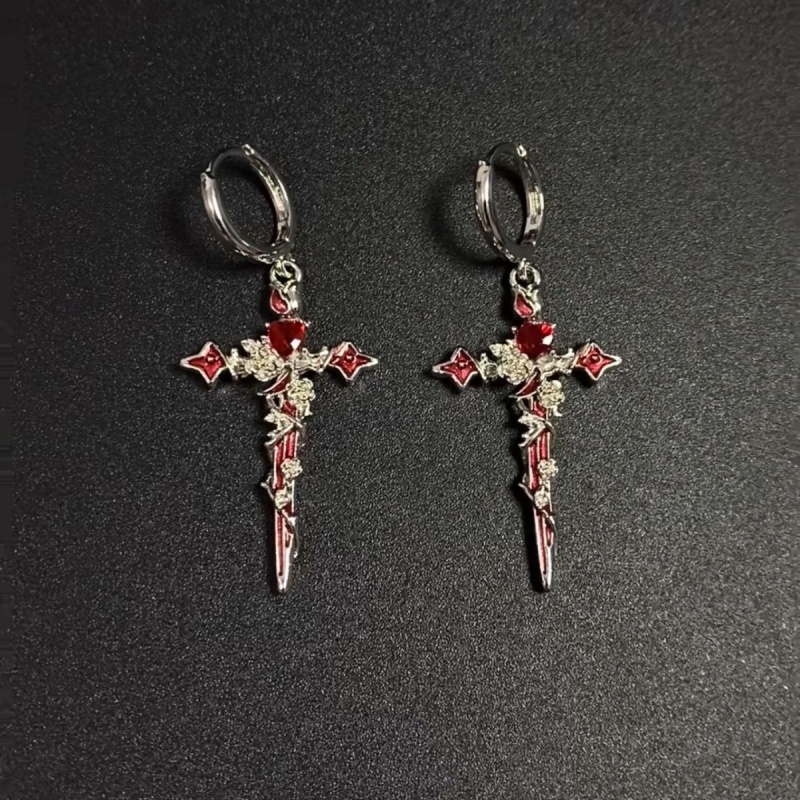 Gothic Thorn Cross Drop Earrings In Titanium Steel For Women 4