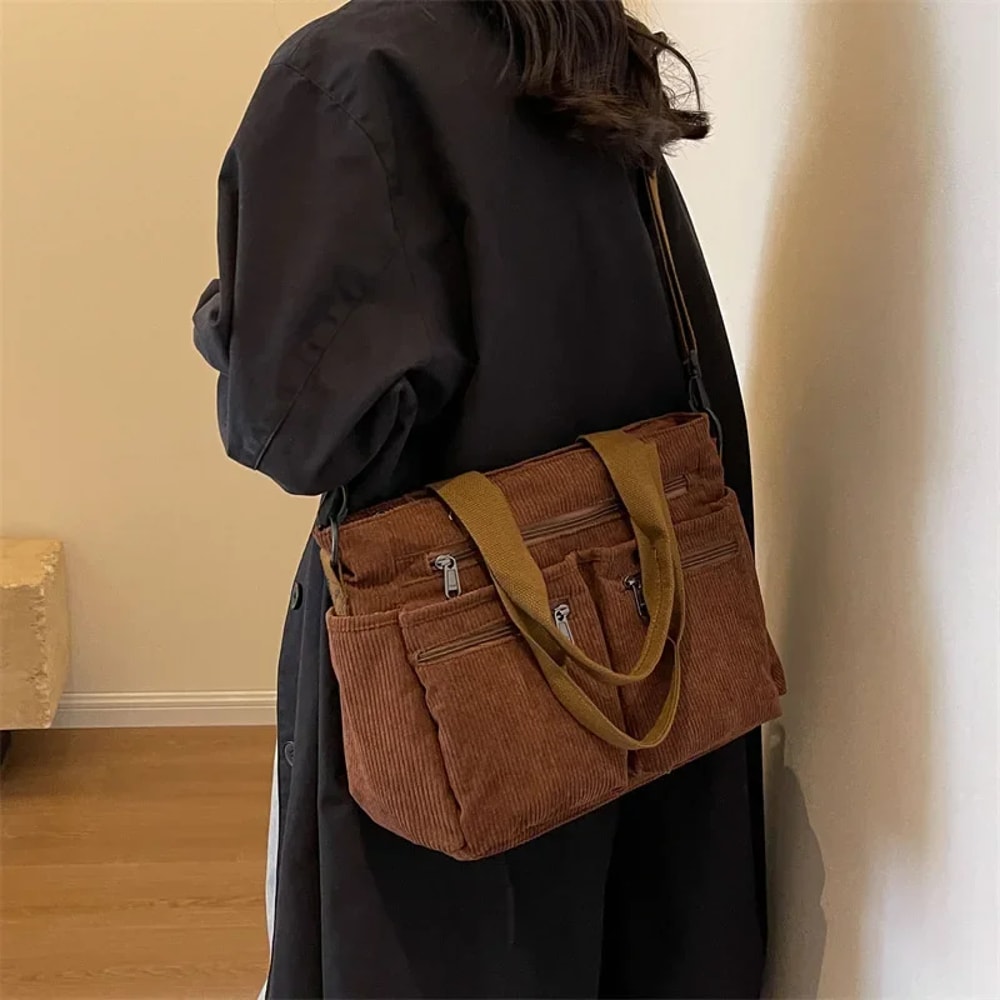 Large Capacity Corduroy Messenger Bag For Commuters Travelers 2