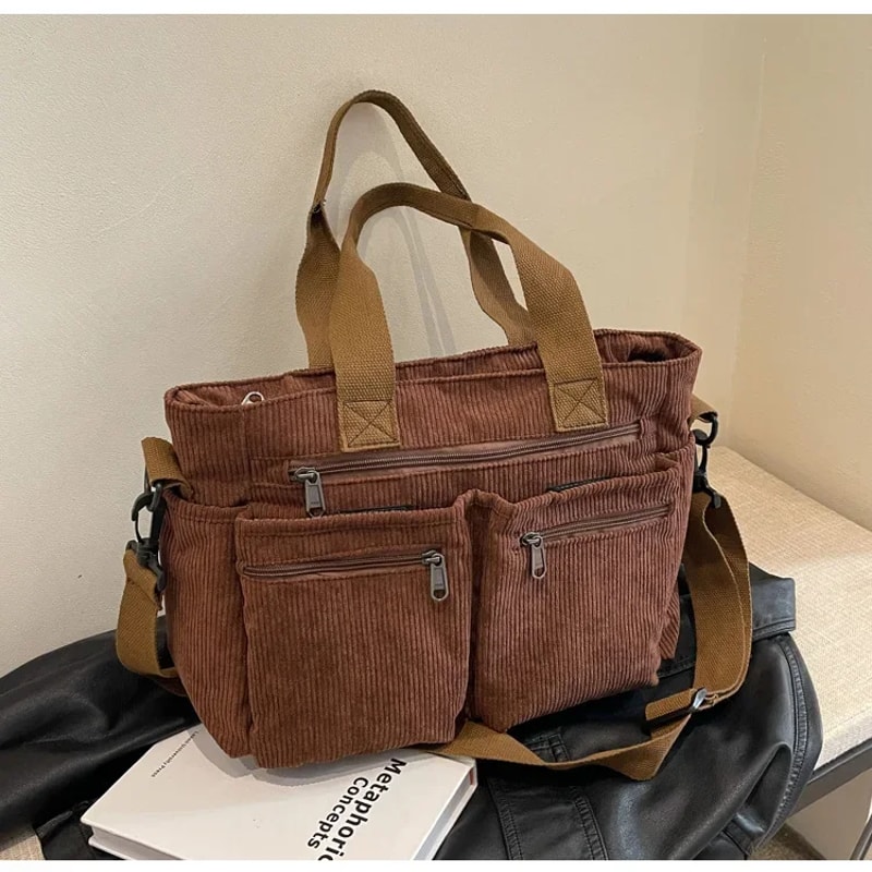 Large Capacity Corduroy Messenger Bag For Commuters Travelers 5