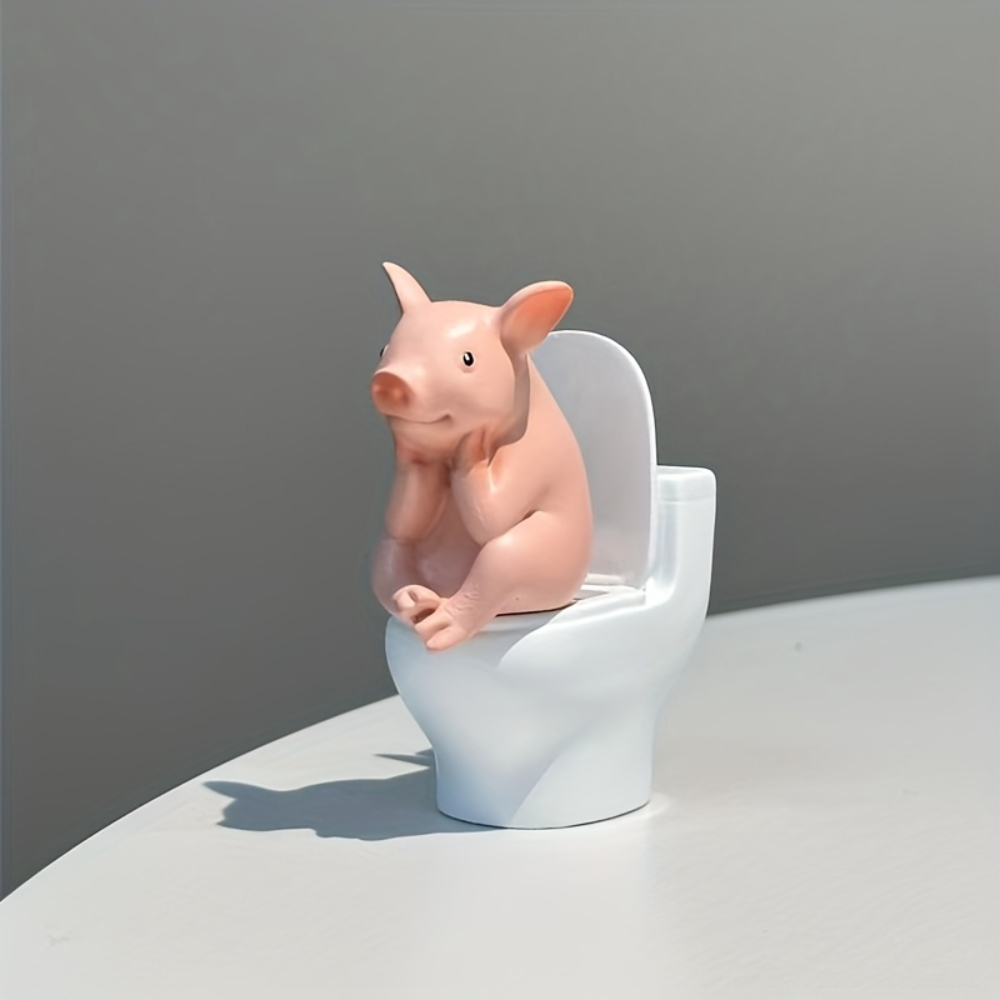 Charming Cute Pig Toilet Statue – Bathroom Decor & Novelty Gift for Home & Office