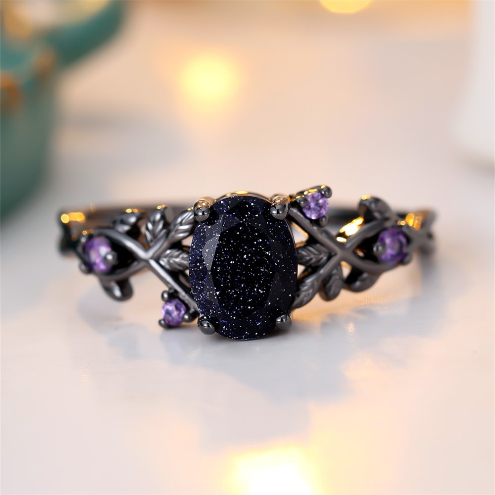 Vintage Purple Zircon Blue Crystal Engagement Ring For Women 2