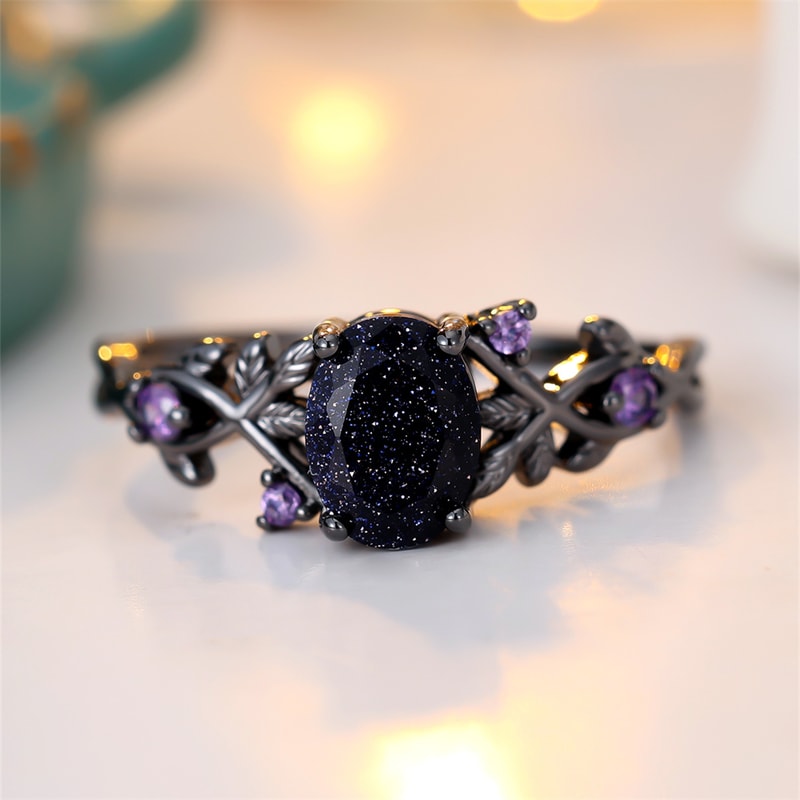 Vintage Purple Zircon Blue Crystal Engagement Ring For Women 2