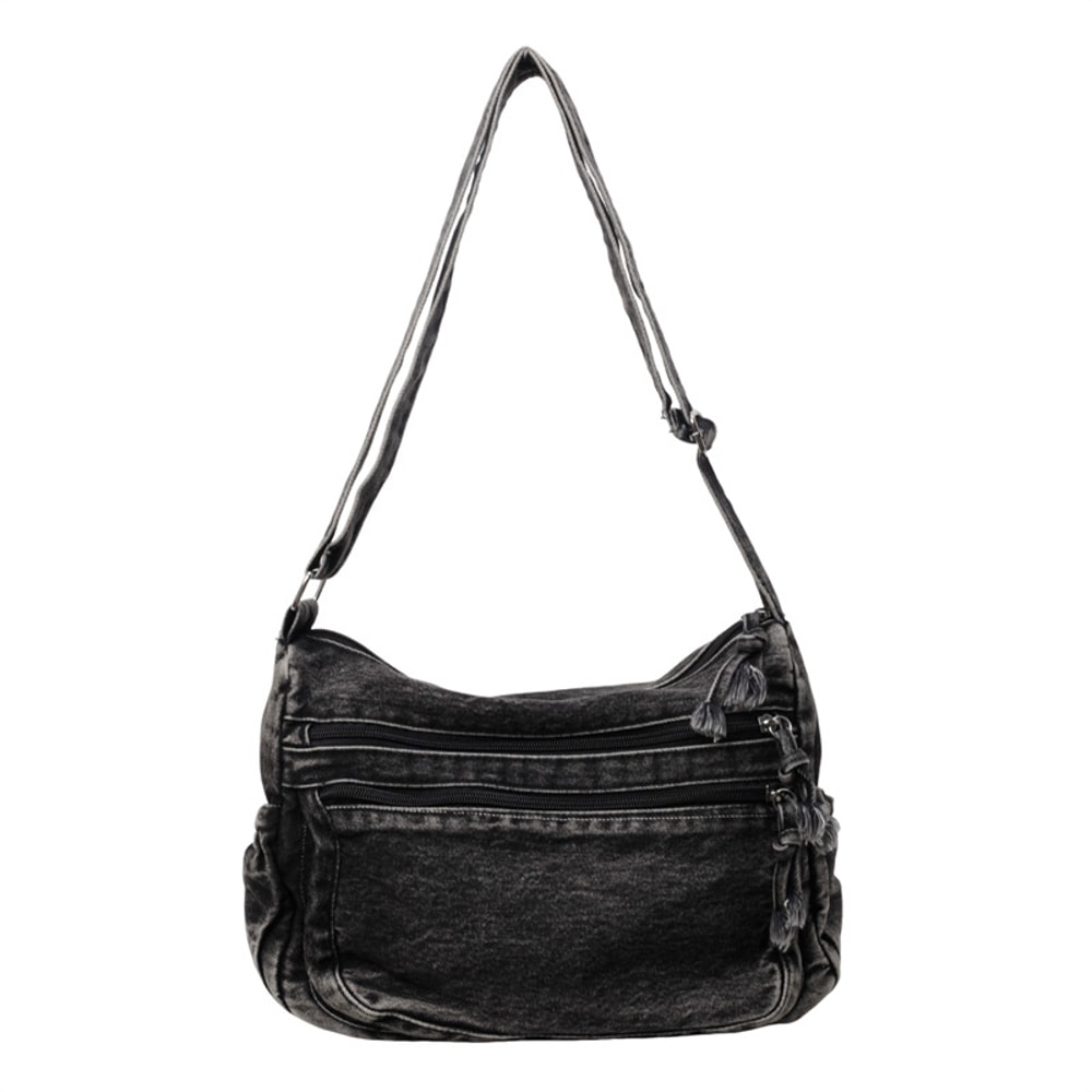 Vintage Denim Shoulder Bag For Women Large Capacity Crossbody Satchel 7