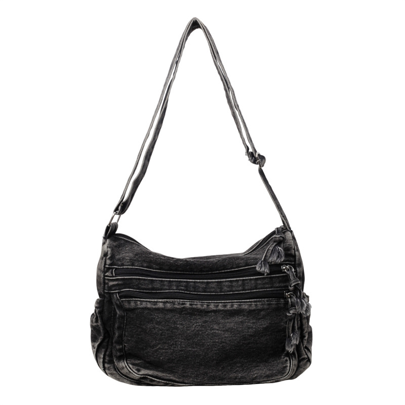 Vintage Denim Shoulder Bag For Women Large Capacity Crossbody Satchel 7
