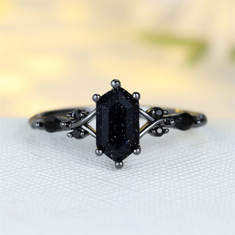 Vintage Blue Crystal Black Zircon Ring for Women – Engagement & Wedding Band