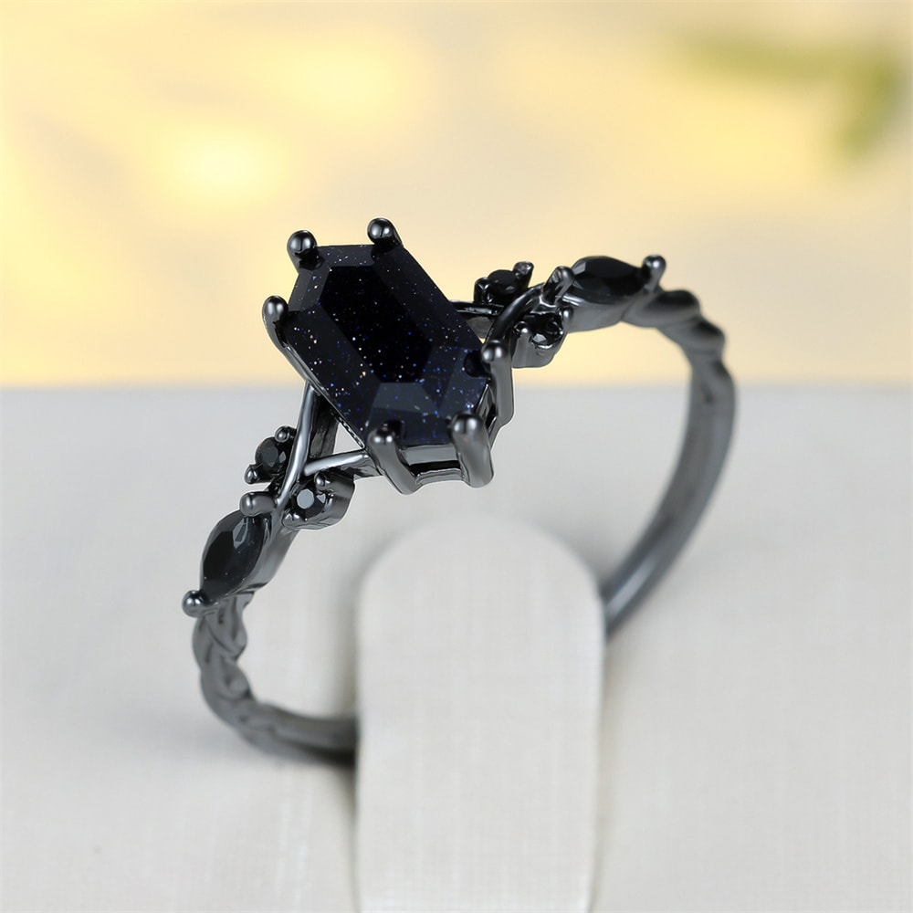 Vintage Blue Crystal Black Zircon Ring for Women – Engagement & Wedding Band