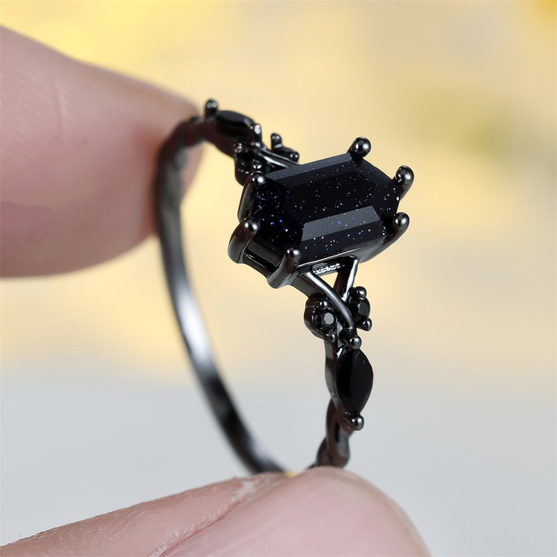 Vintage Blue Crystal Black Zircon Ring for Women – Engagement & Wedding Band