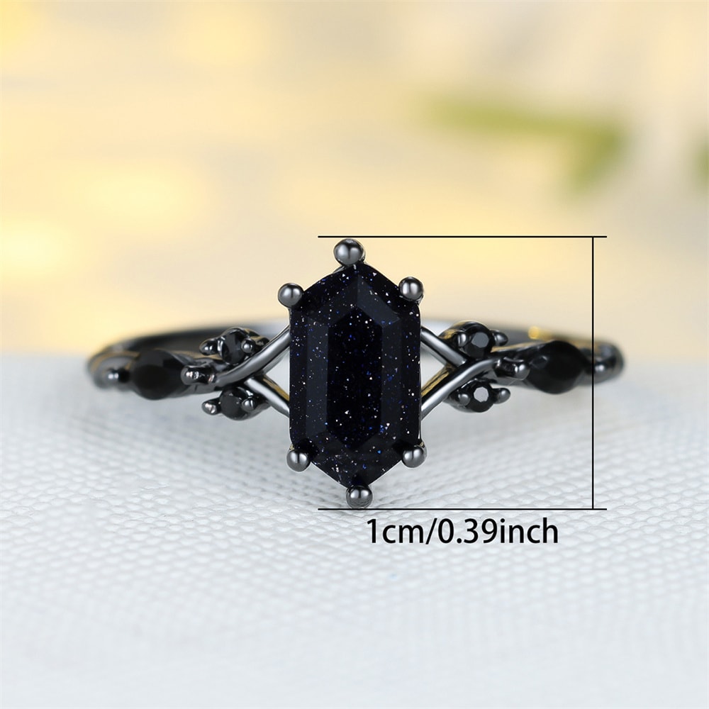 Vintage Blue Crystal Black Zircon Ring for Women – Engagement & Wedding Band
