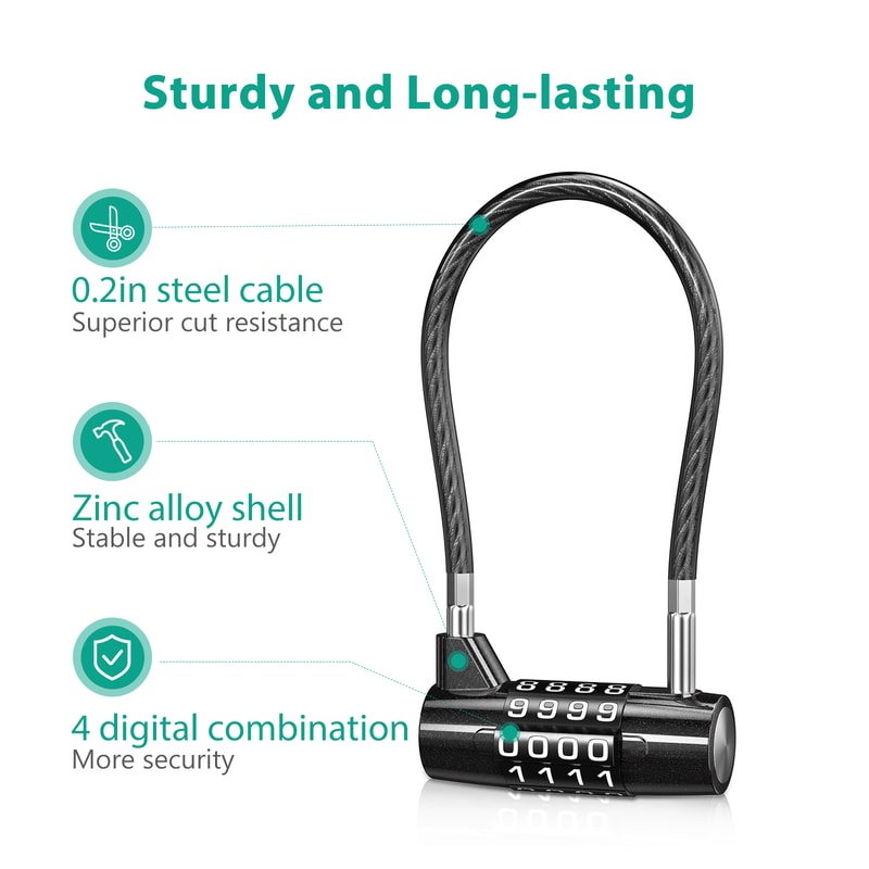 SecureFlex Digit Combination Padlock With Steel Cable For Gym Travel Bike Gate Security 1