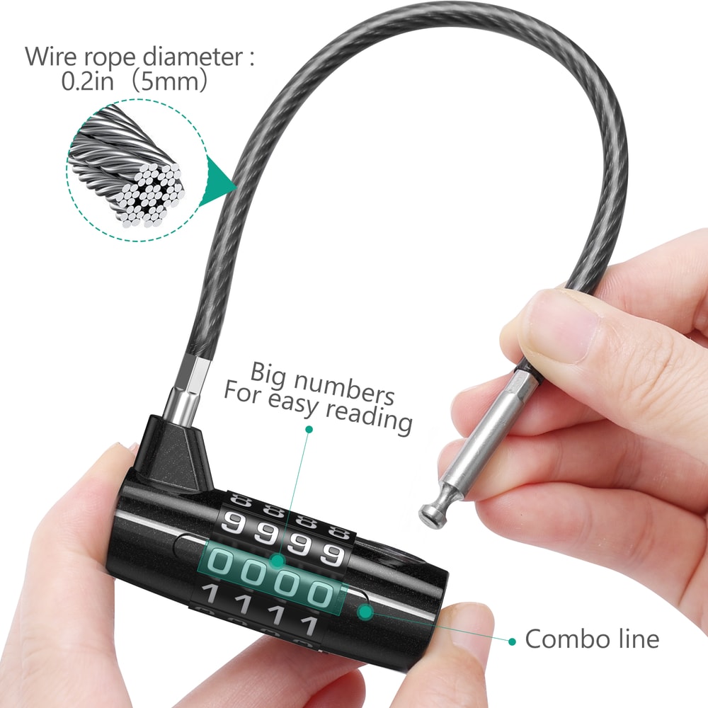 SecureFlex Digit Combination Padlock With Steel Cable For Gym Travel Bike Gate Security 3
