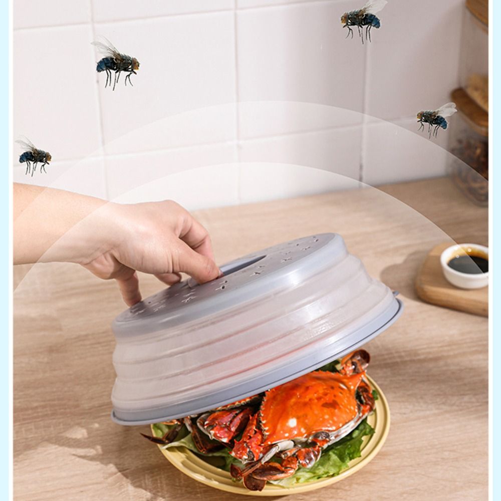 Collapsible Microwave Splatter Cover with Easy Grip Handle and Food Strainer Basket