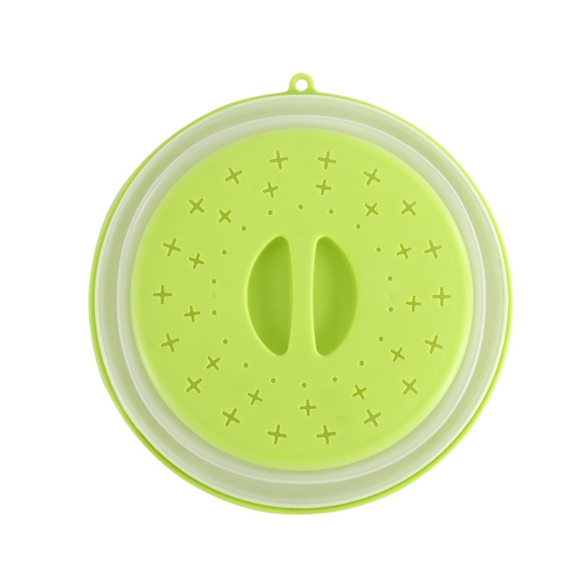 Collapsible Microwave Splatter Cover with Easy Grip Handle and Food Strainer Basket