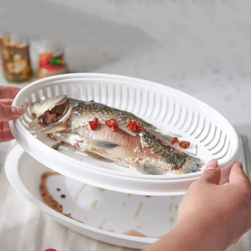 QuickSteam Microwave Fish Steamer Tray with Lid for Fish, Dumplings & Vegetables