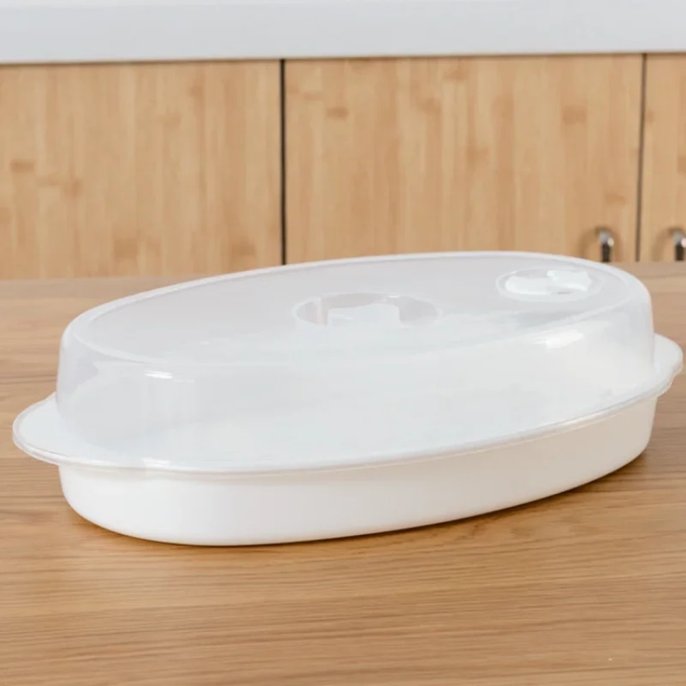Microwave Fish Steamer Plate with Lid for Healthy Fast Cooking