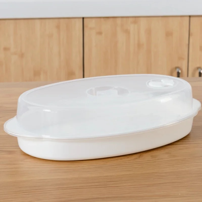 Microwave Fish Steamer Plate with Lid for Healthy Fast Cooking