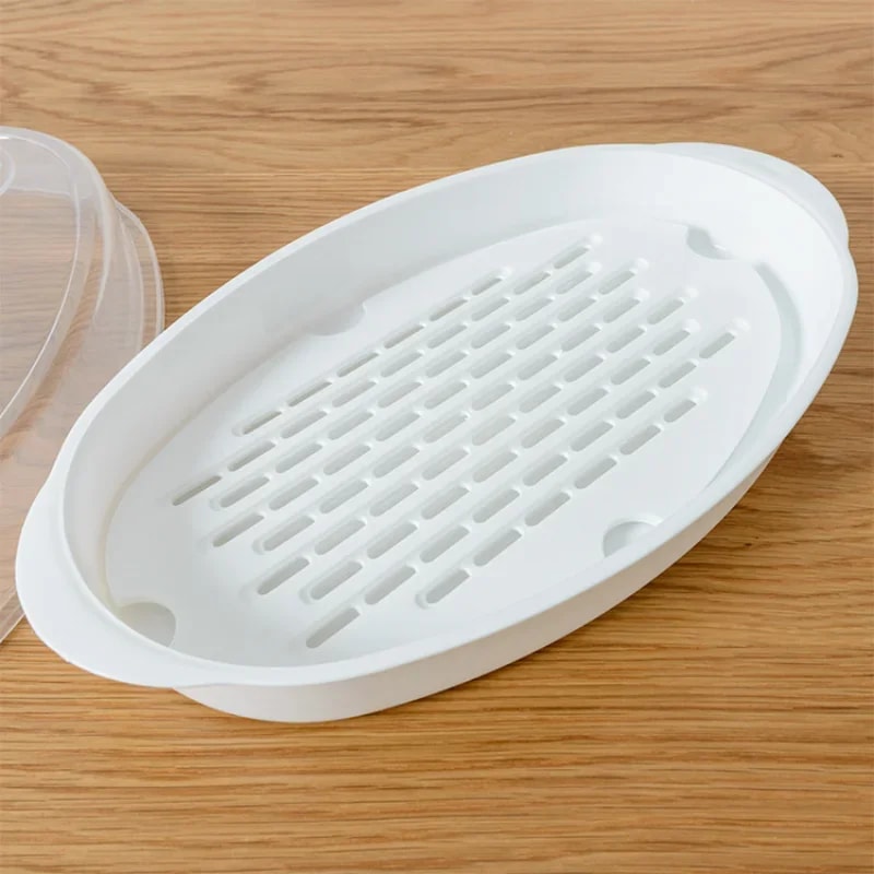 Microwave Fish Steamer Plate with Lid for Healthy Fast Cooking