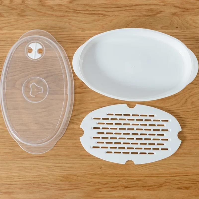 Microwave Fish Steamer Plate with Lid for Healthy Fast Cooking