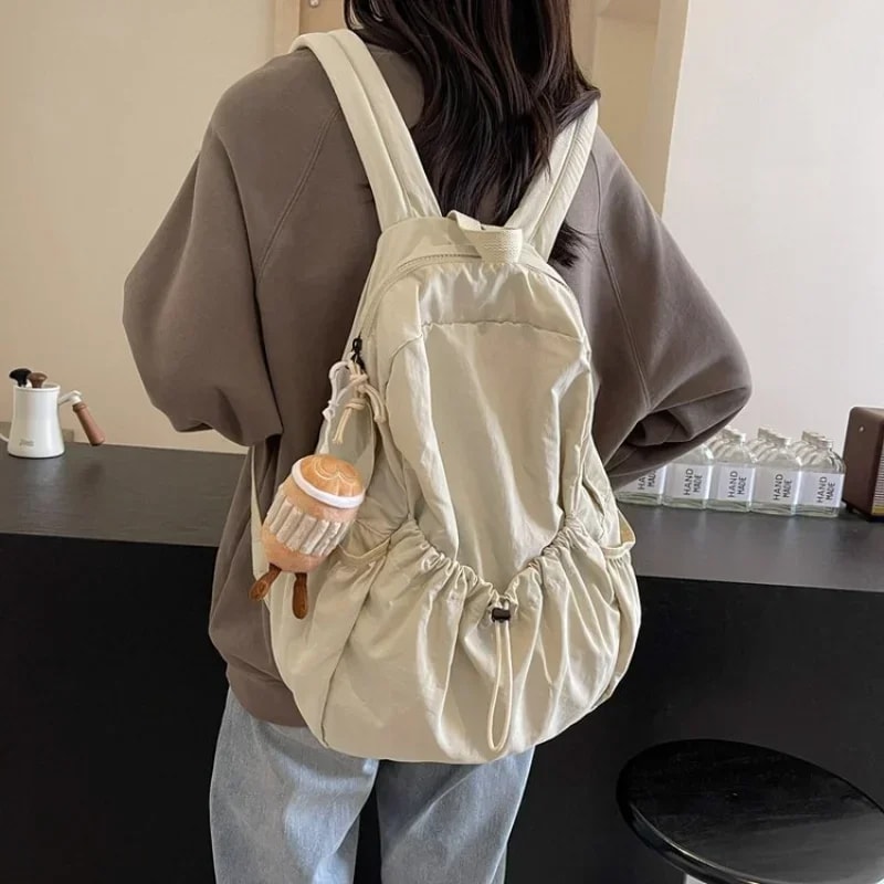 Korean Style Womens Backpack Large Capacity Pleated School & Travel Bag