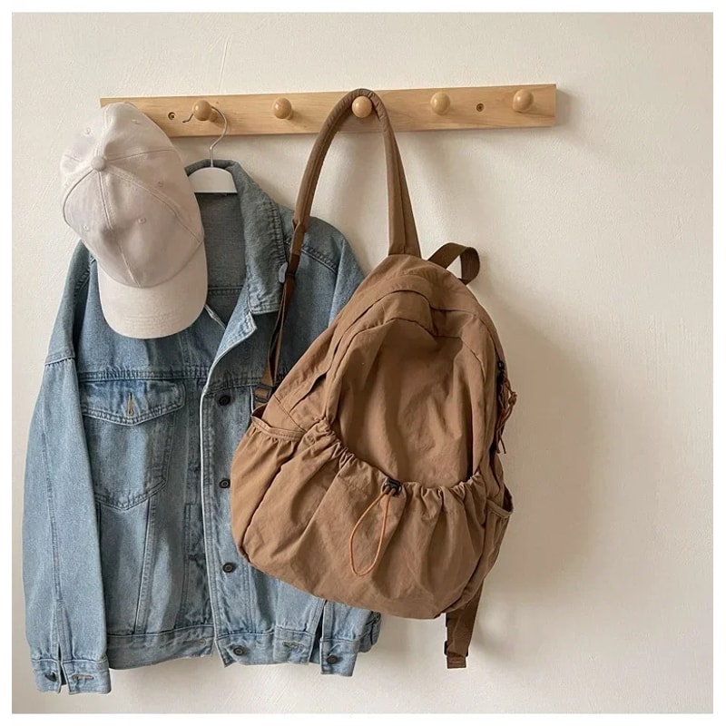 Korean Style Womens Backpack Large Capacity Pleated School & Travel Bag