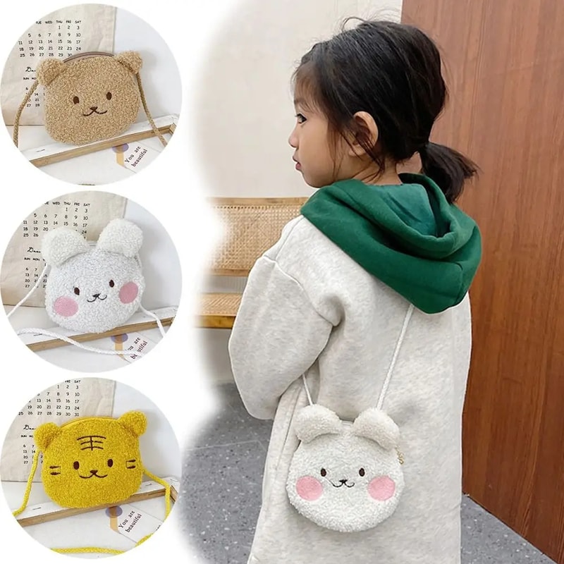 Cozy Bear Plush Kids Crossbody Bag Cute Cartoon Shoulder Purse for Girls