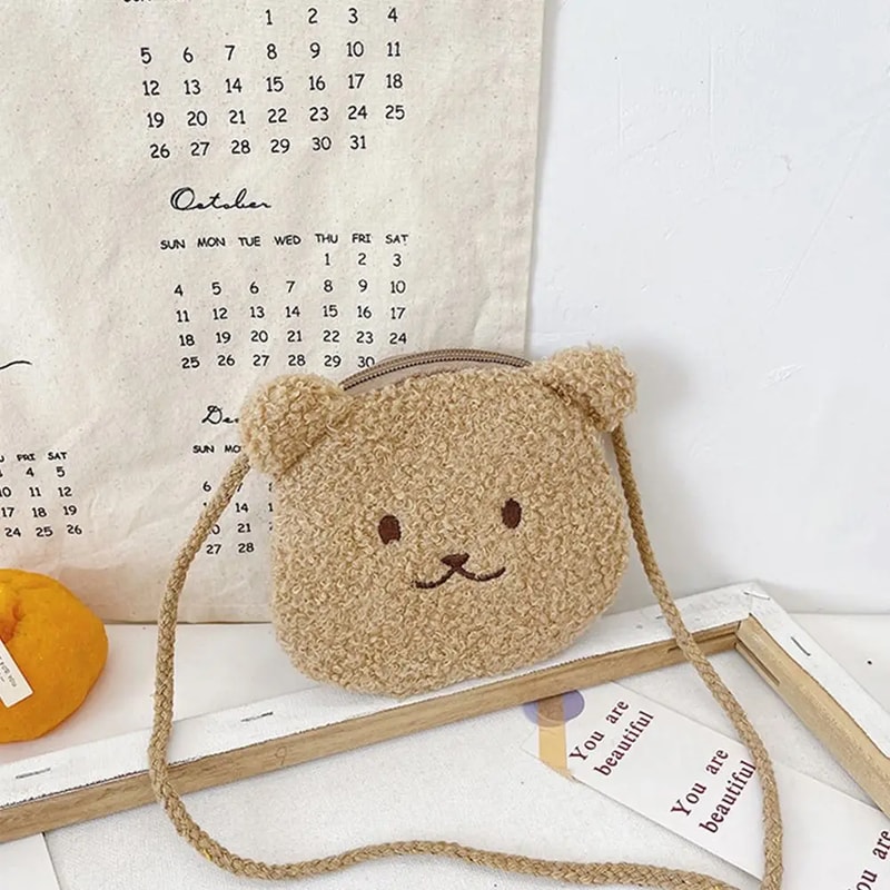 Cozy Bear Plush Kids Crossbody Bag Cute Cartoon Shoulder Purse for Girls