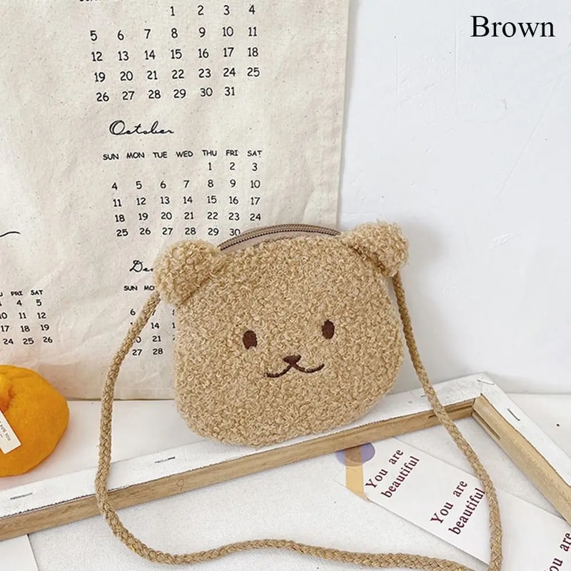 Cozy Bear Plush Kids Crossbody Bag Cute Cartoon Shoulder Purse for Girls