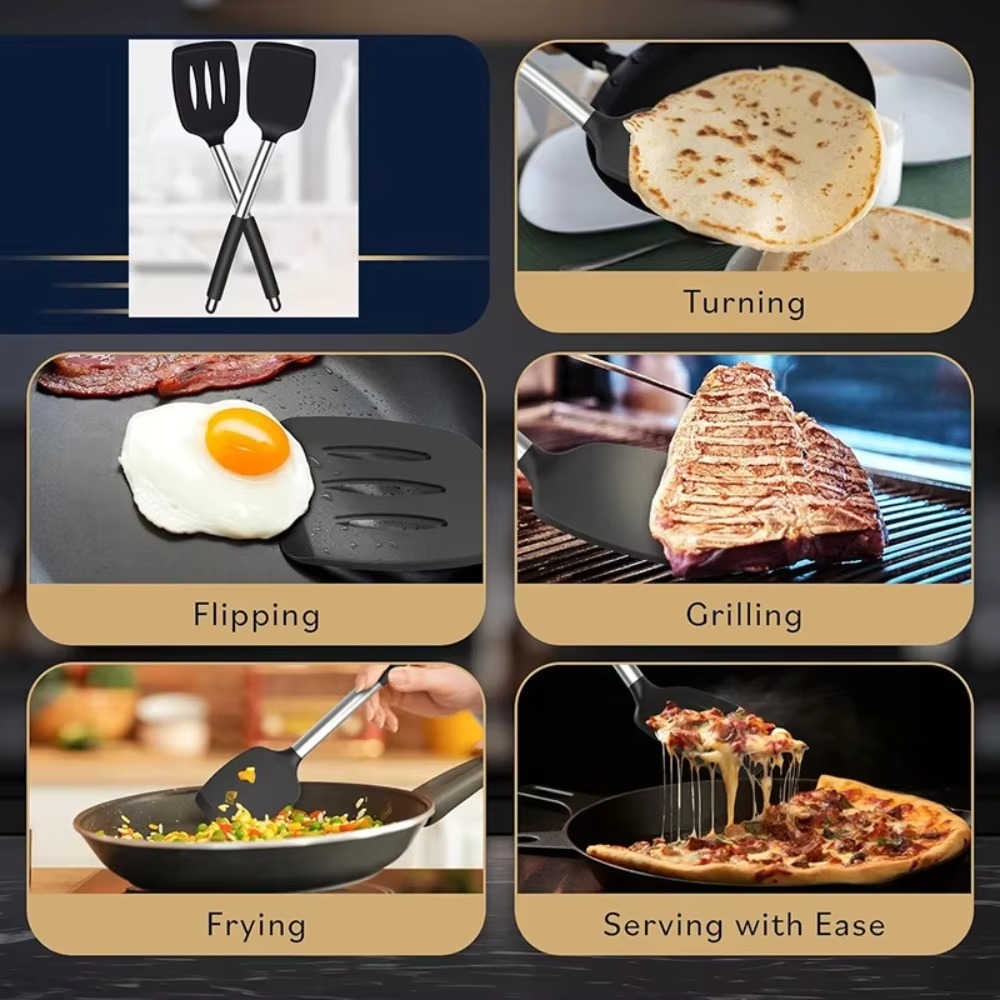 Heat Resistant Silicone Spatula Set for Nonstick Cooking and Baking