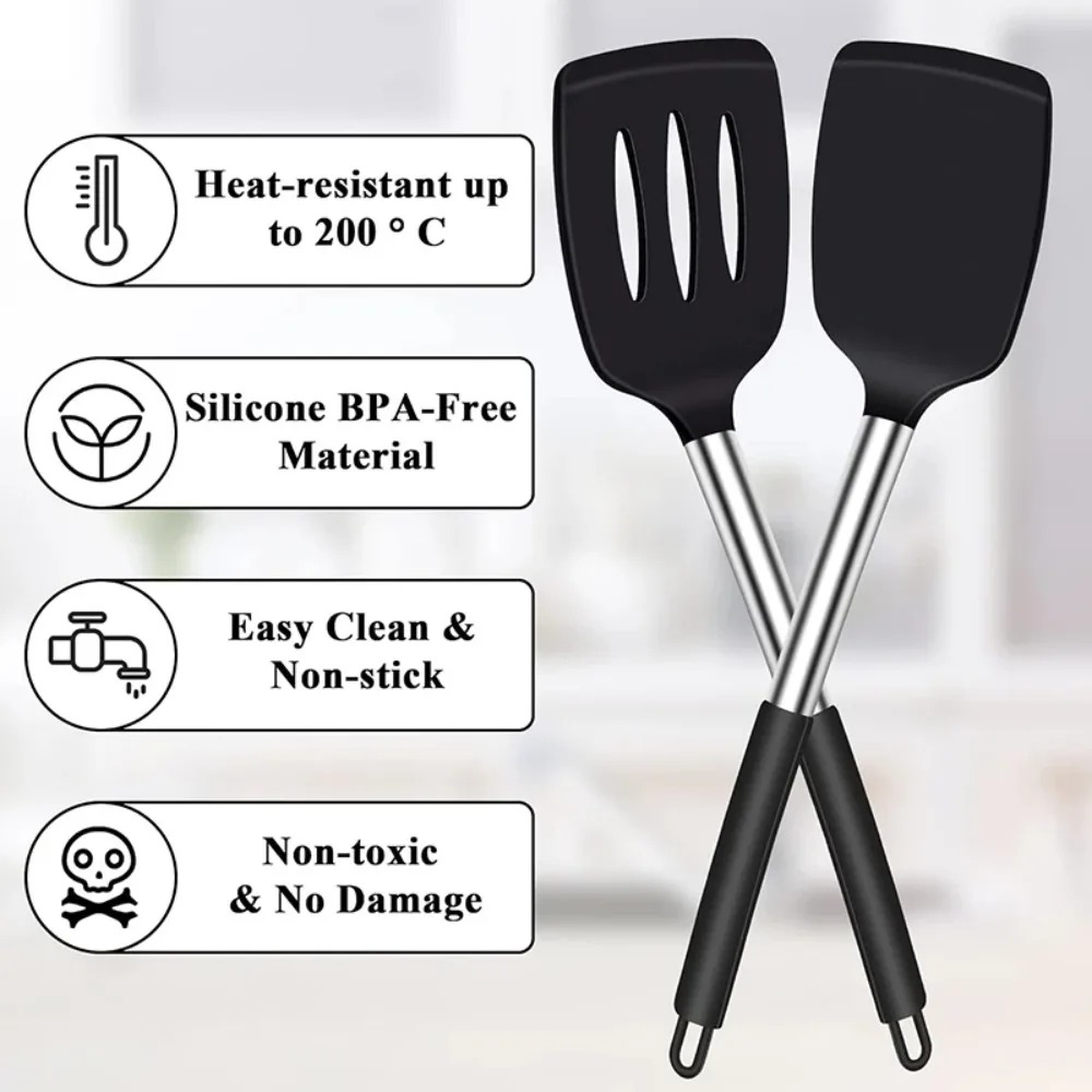Heat Resistant Silicone Spatula Set for Nonstick Cooking and Baking