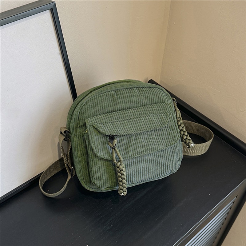 Corduroy Crossbody Shoulder Bag For Women And Men Casual Small Square Commuter Purse 1