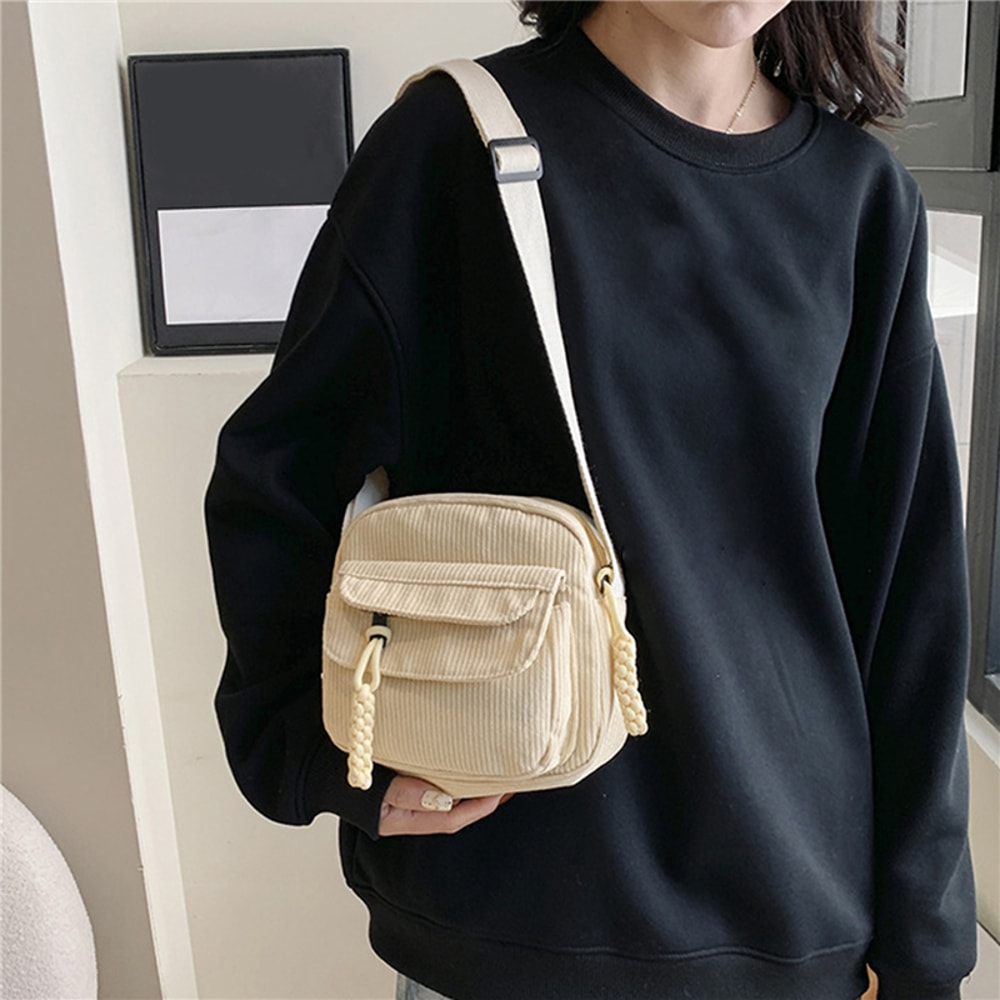 Corduroy Crossbody Shoulder Bag For Women And Men Casual Small Square Commuter Purse 2