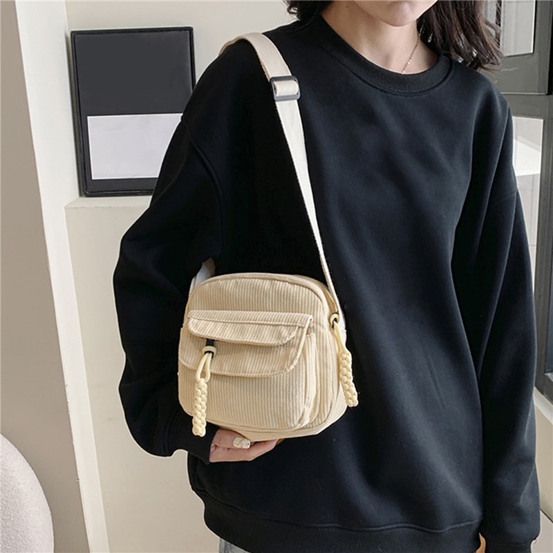 Corduroy Crossbody Shoulder Bag For Women And Men Casual Small Square Commuter Purse 2