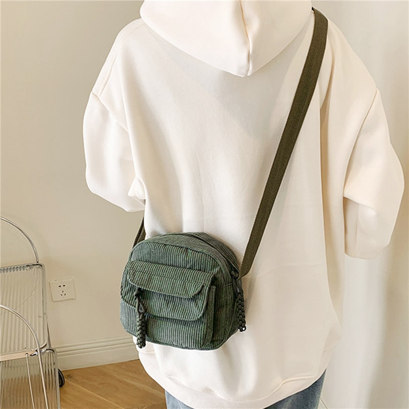 Corduroy Crossbody Shoulder Bag For Women And Men Casual Small Square Commuter Purse 3