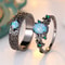 Vintage Blue Opal & Green Zircon Engagement Ring Set for Women