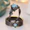 Vintage Blue Opal & Green Zircon Engagement Ring Set for Women